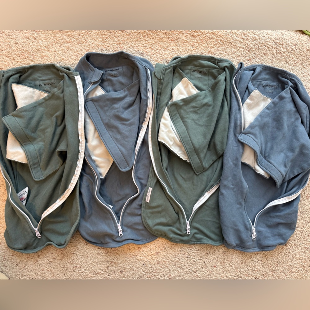 ComfyCubs Set of Four Baby Sleep Sacks in Blue and Green